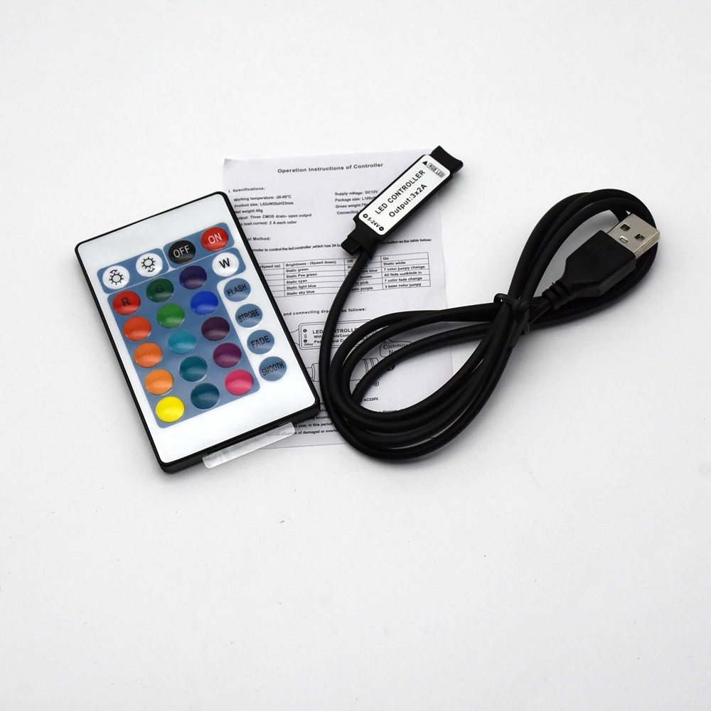

RGB Remote Controller 5-24V IR 24key Wireless USB Led Dimmer for 5V RGB Led USB Strip Light Tape Lamp