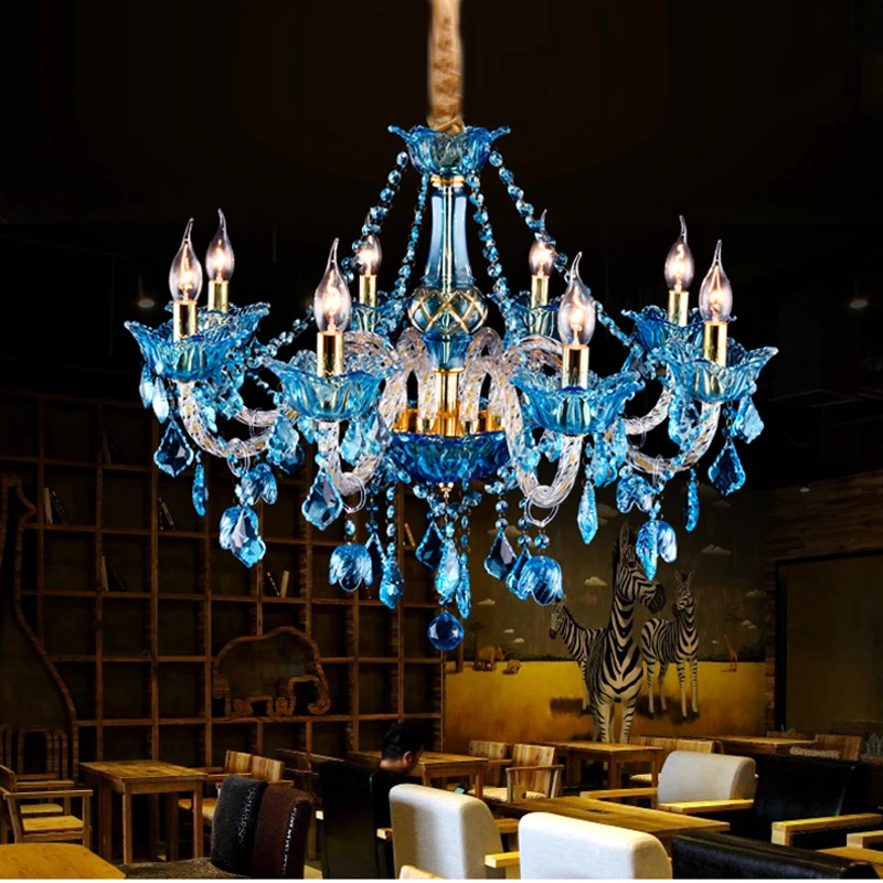 blue crystal chandelier modern water blue crystal chandelier lamp Dinning Room light glass arm