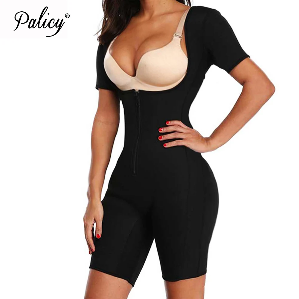 

Palicy Sweat Neoprene Shapewear Bodysuit Women Full Body Shaper Short Sleeve Slim Waist Push Up Arm Shaper Butt Lifter Enhancer