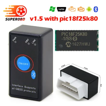 

50PCS/LOT PIC18F25K80 super mini elm327 v1.5 bluetooth code reader With Switch ELM 327 V1.5 Bluetooth OBD2 Diagnostic tool