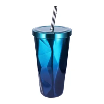 

Drinking Cup With Lid And Straw Tumbler Hot Cold Double Wall Vacuum Insulation Coffee Mug Water Flask Colorful Stainless Steel