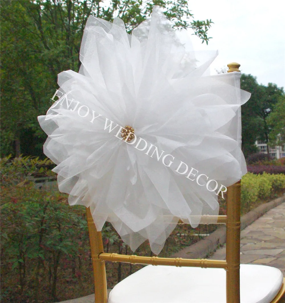 

20pcs YHC#301 CUSTOMIZED COLOR AVAILABLE handmade organza flower with lycra band for chair decor