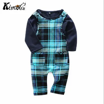 

Kimocat baby new Spring and autumn boy clothes Blue Classic Plaid Jumper infant 2pcs baby boy sets