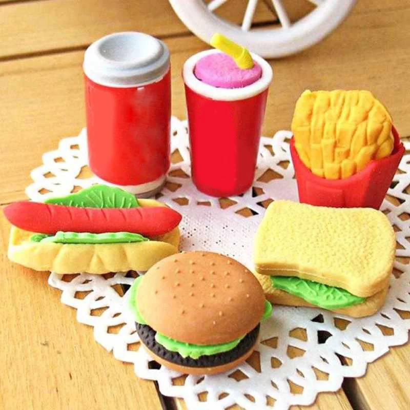 

3D Plastic Mini Simulation Food Hamburger French Fries Toy Eraser Stationery