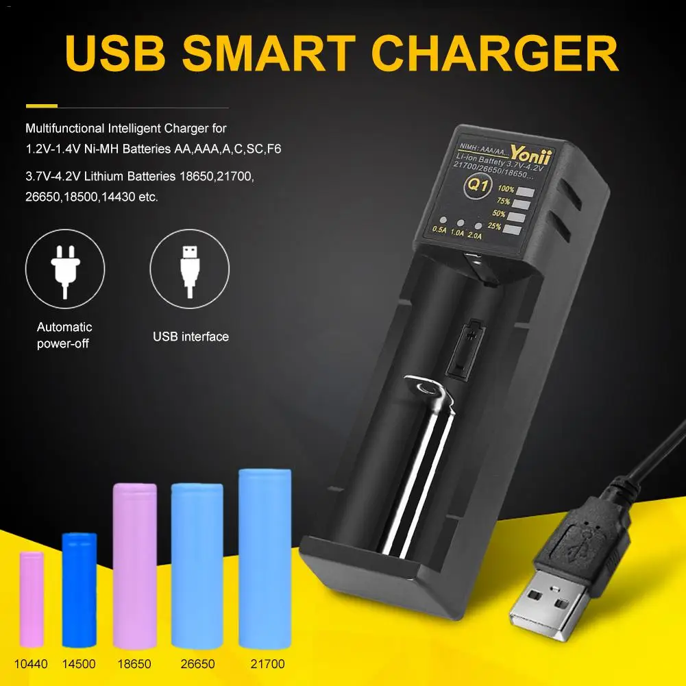 

18650 Battery Charger 26650 USB Smart Nickel Hydrogen AA AAA 21700 Single Slot Lithium Battery Charger CCC certification