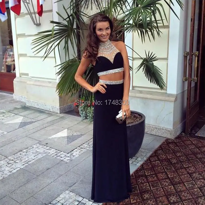 Two Pieces Prom Dressess Sexy Halter Chiffon with Crystal Shinny Evening Gowns Floor Length Formal Party Dress 2016 Custom made | Свадьбы и