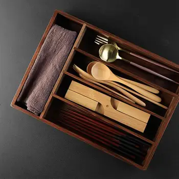 

OUNONA 1 Pc Cutlery Storage Box Black Walnut Storage Tray Tableware Organizer for Kitchen