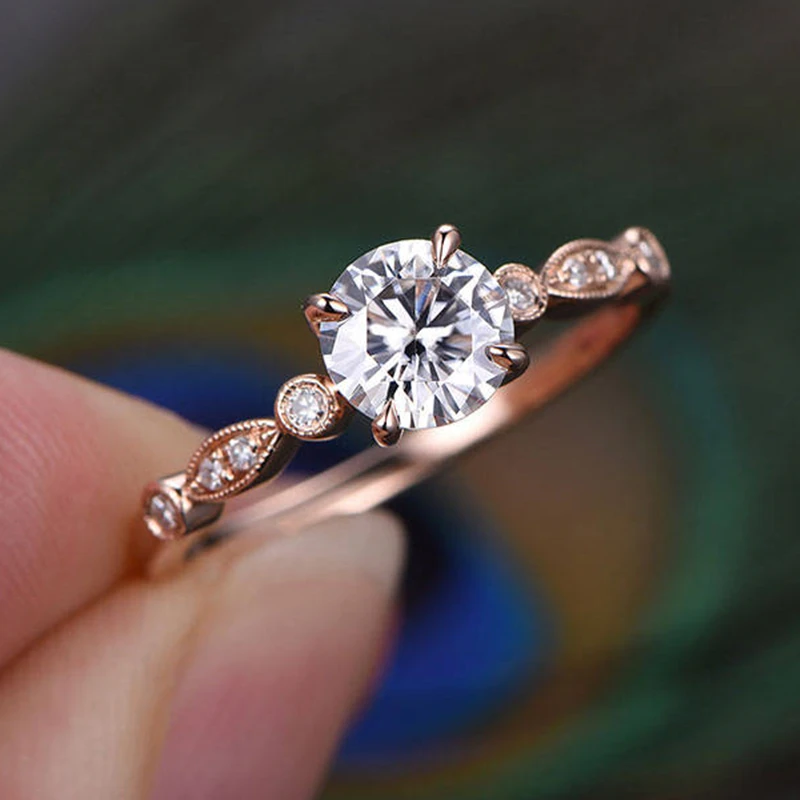 Круглое циркониевое обручальное кольцо с кристаллами женское розовое золото цвет обручальное кольцо обещание укладки кольцо Модные ювелирные изделия