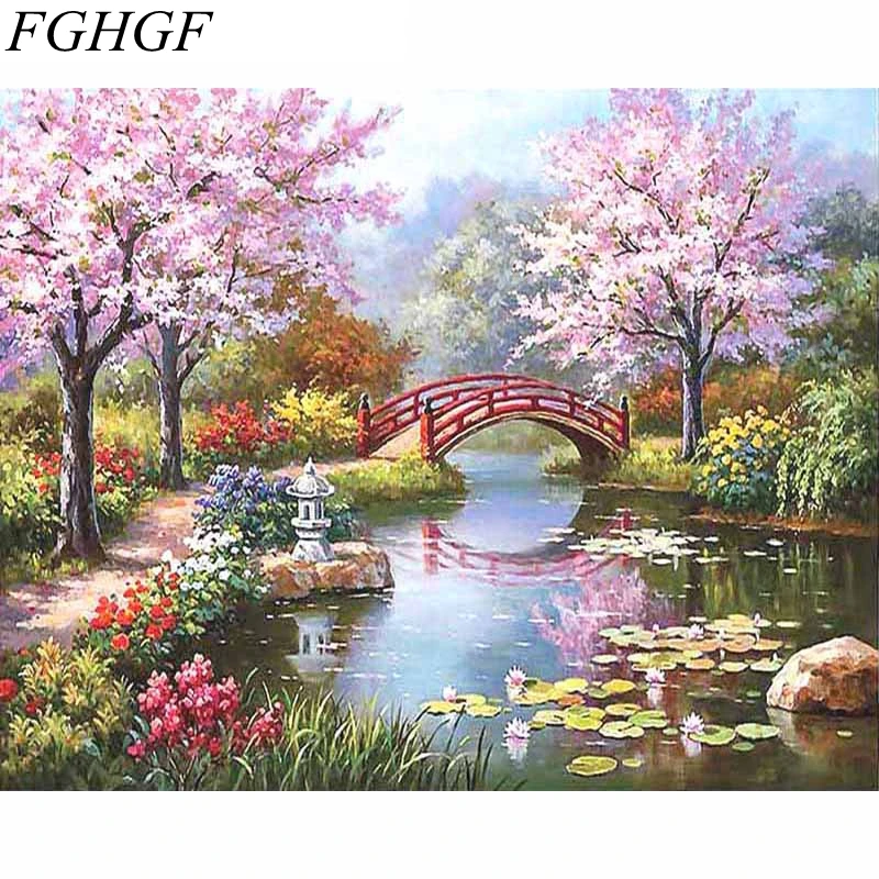 FGHGF безрамный Сельский пейзаж DIY Набор для рисования по номерам раскраска краски по номерам краски на холсте для гостиной