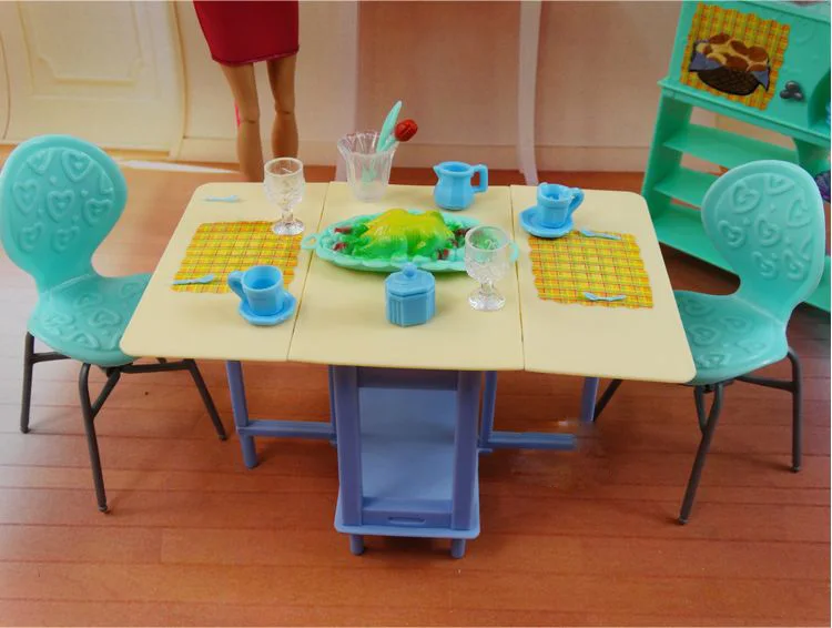 Dining Table Showcase Chair Set / Pretend Play dollhouse dining room furniture Accessories decoration for Barbie kurhn doll Toy