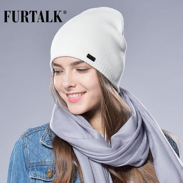 FURTALK Autumn Winter Watch Cap Woman Wool Knit Beanie Cap Braided Hat