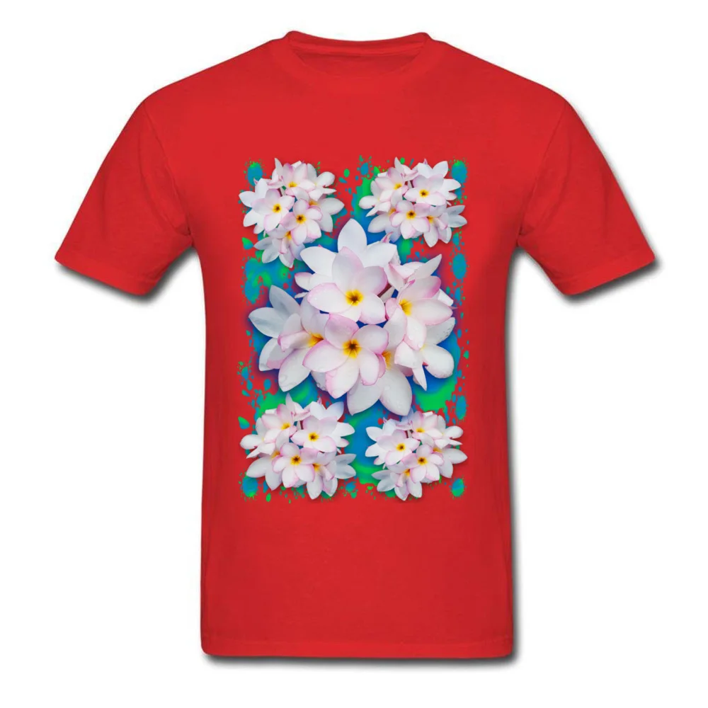 Plumeria Bouquet Exotic Summer Pattern Round Collar T Shirts Summer Casual Tees Coupons Pure Cotton Clothing Shirt Men Plumeria Bouquet Exotic Summer Pattern red