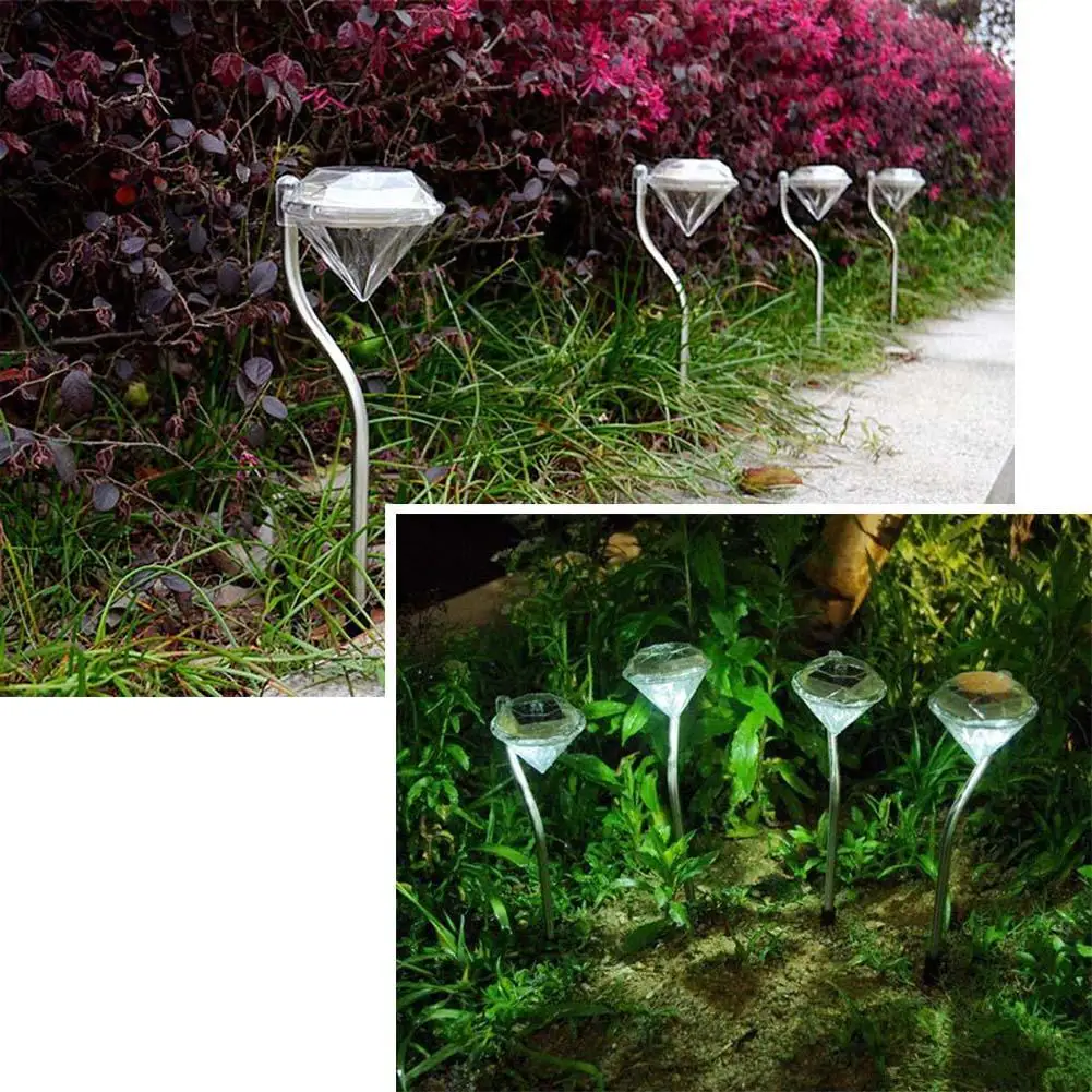 Газонная лампа для сада Водонепроницаемая Великолепная нержавеющая сталь светодиодная Солнечная садовая лампа Изменение цвета алмазные огни рампы PML