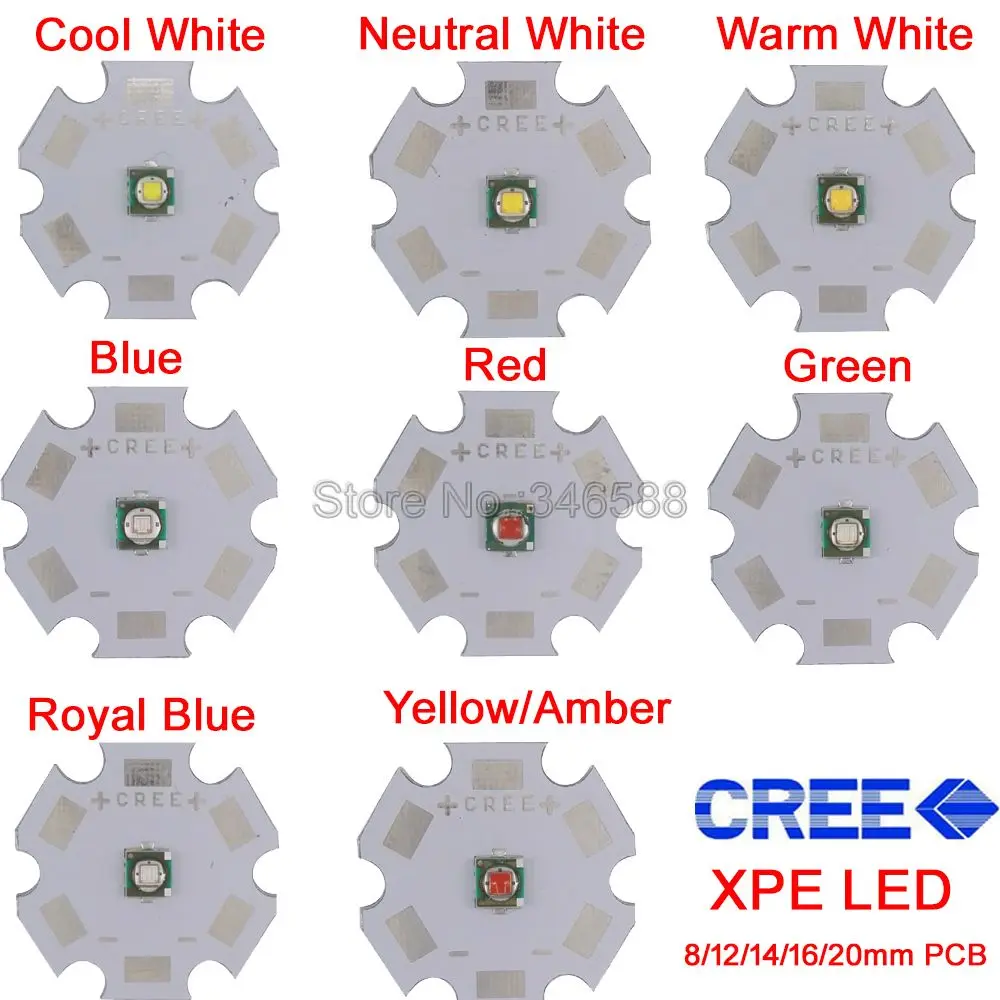 

10x 3W Cree XPE XP-E Neutral White Cool White Warm White Red Green Blue Royal Blue Yellow LED Emitter Diode 8/12/14/16/20mm PCB