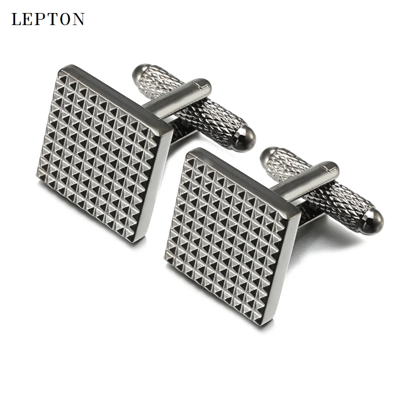 Lepton 클래식 비즈니스 스퀘어 블랙 커프스 단추 남성용 셔츠 액세서리 남성 웨딩 신랑 조각 커프스 단추 Relojes gemelos