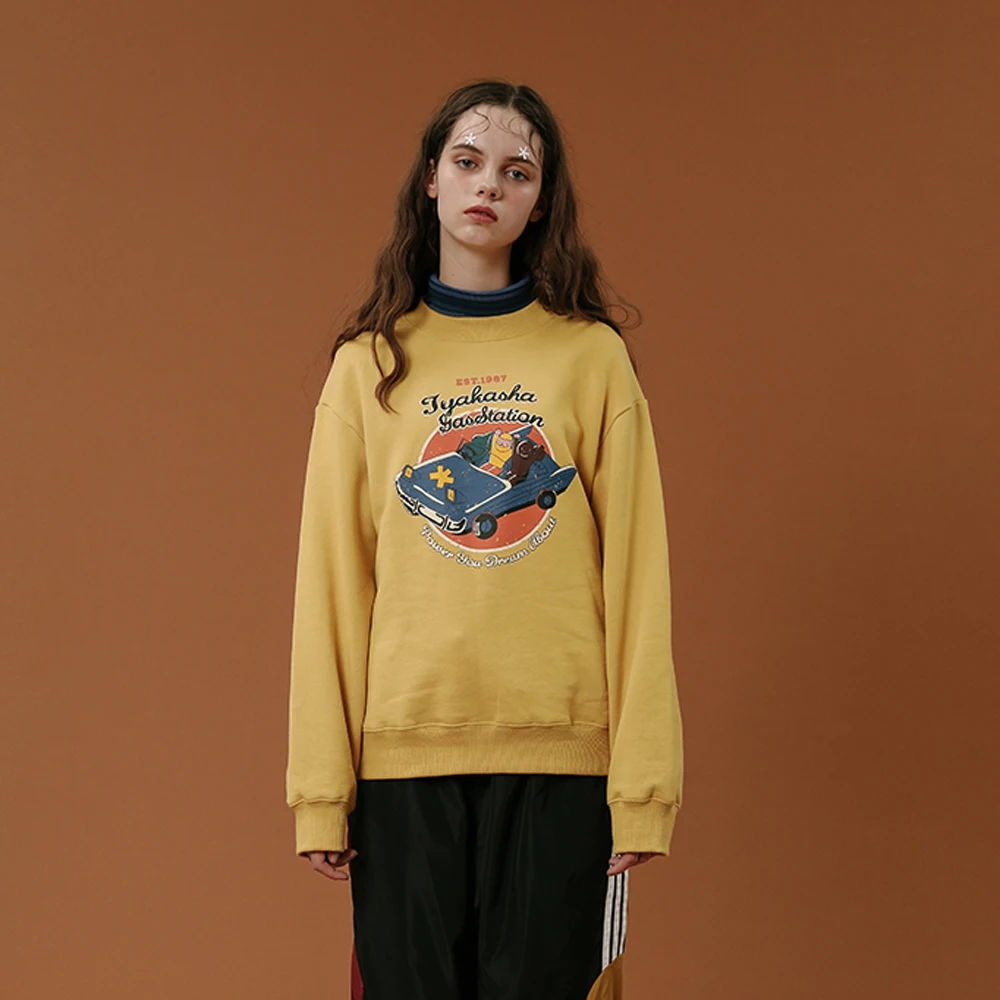 

2018 New Arrival Women Spring Cotton Pullover Sweatshirts Yellow Playful Printed Casual Perppy Style Jumper Tops Autumn