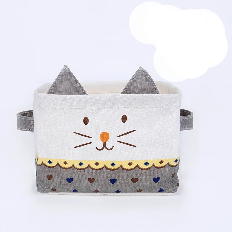 

Cute kitten High Quality Cotton Linen Desktop Storage Basket Sundries Storage Box Desk Container Makeup Organizer handle