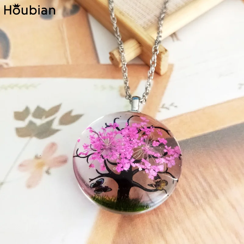 

Houbian Double Glue Drop Life Tree Glass Flower Necklace