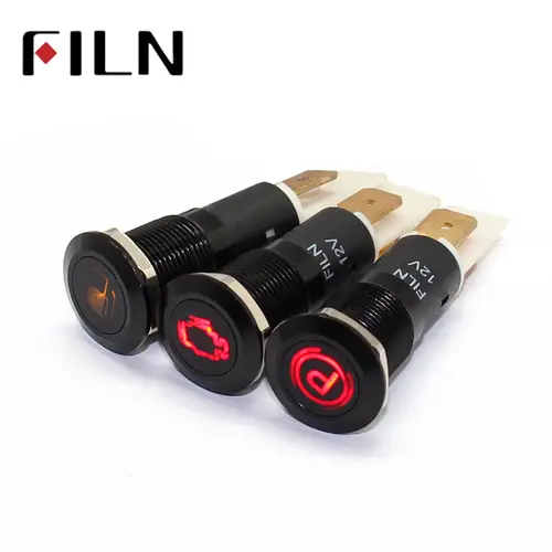 FILN 8/10/12/14/16mm Symbol Metal LED Indicator light 2-Pin 12V 24V Black shell Indicator Lamp Car Dashboard pilot Lights - Image 5