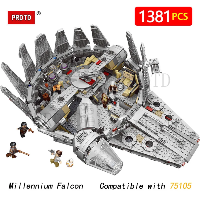 

1381Pcs Star Millennium Falcon Figures Wars Model Force Awakens Building Blocks Harmless Brick 75105 LegoINGLYS StarWars Kid Toy