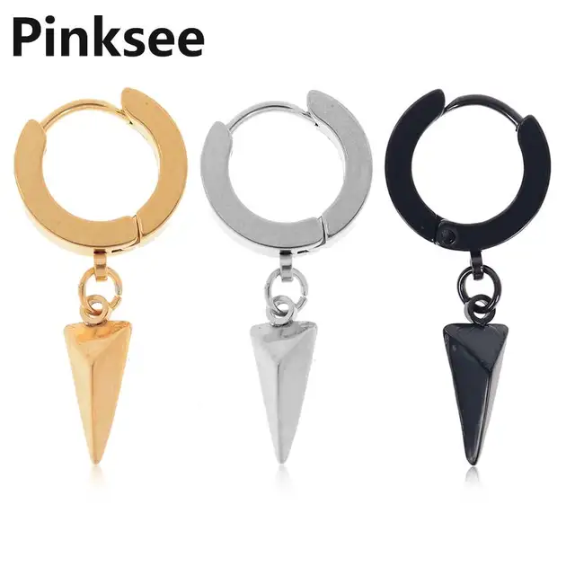 1PC Titanium steel Hip hop men hoop earrings Spike round circle black