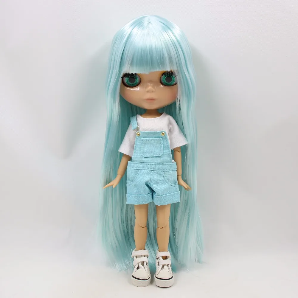 Neo Blythe Doll with Pale Blue Hair, Tan Skin, Shiny Cute Face & Factory Jointed Body 1