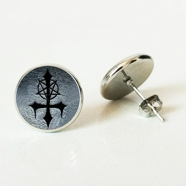 

Vintage Glass Dome Stud Earrings Baphomet Men's Satan Gothic Bullet Glass Stud Earrings