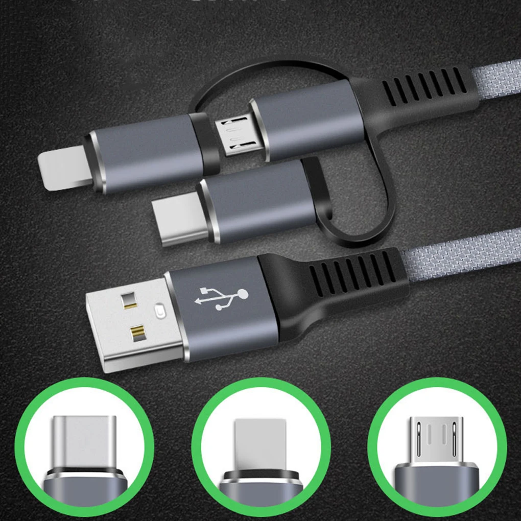 

3 in 1 Mobile Phone Cables Braided Micro USB Type-C 8 Pin Charging Wire Replacement for Xiaomi/Huawei Sync Data Cord