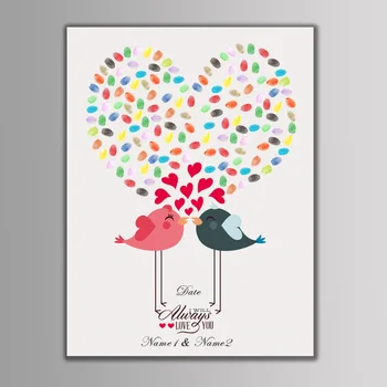 

ITSCHY free personalized custom fly wing to wing two love birds bride and groom wedding fingerprint painting DIY decoration