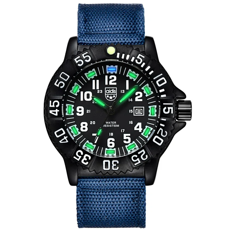 Роскошный Открытый Спорт Кварц часы нейлона Luminous Мужские часы Специальная военная форма Смотреть - Цвет: Blue-green