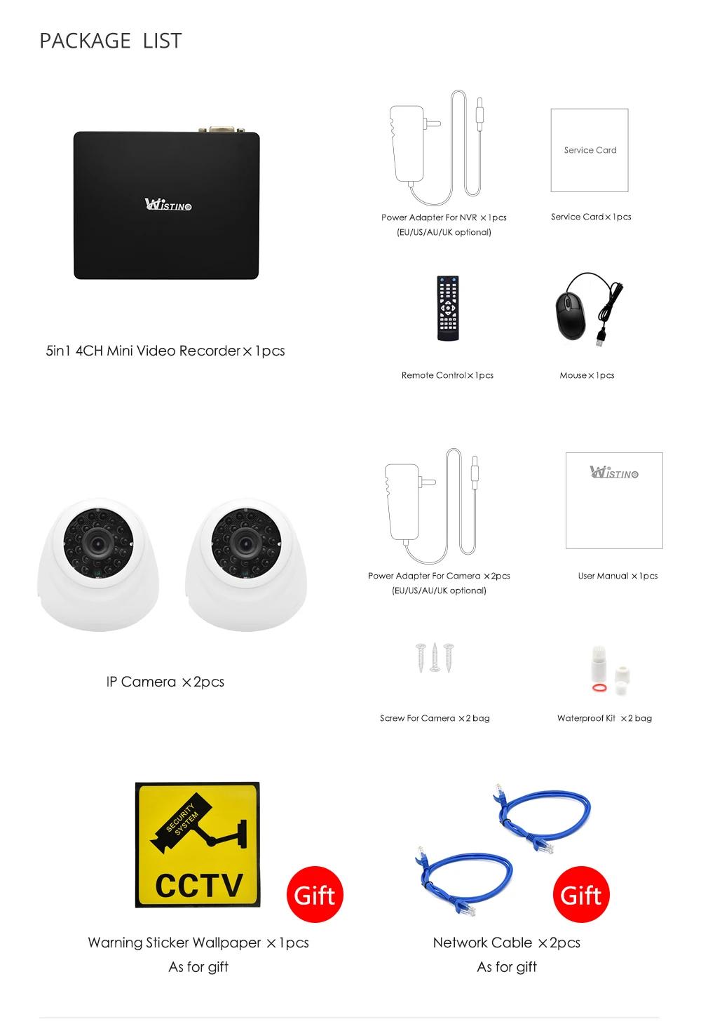 Wistino H.265 2MP CCTV Security System Kit 4CH Mini NVR 2pcs IP Camera Outdoor Surveillance Monitor Kits Night Vision 1MP 1.3MP (14)