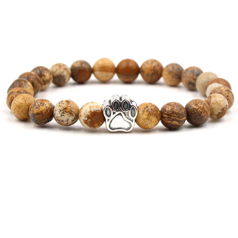 NIUYITID 2018 New Natural Stone Bead Bracelet Mala Beads Yoga Braclet Dog Hand Paw Elastic Rope Fashion Men Women Jewelry (1)