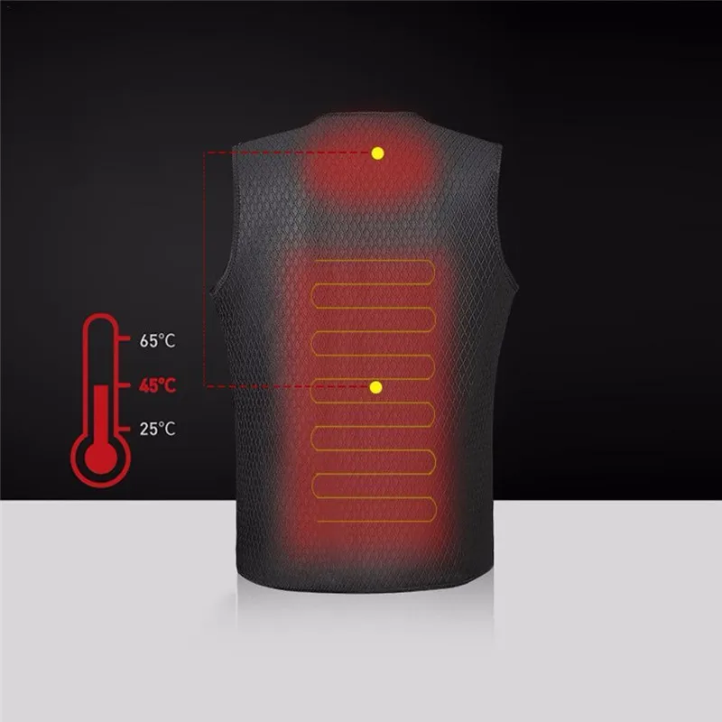 

1PC 100% Polyester Black Unisex Electric USB warmer Heated Warm Vest Heating Coat Jacket Clothing Skiing heating pad Back Winter