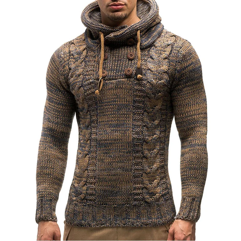 CYXZFTROFL 2019 Autumn Winter Sweater Hooded Men Brand Casual Slim Sweaters Male Warm Thick Button Decoration XXL | Мужская одежда