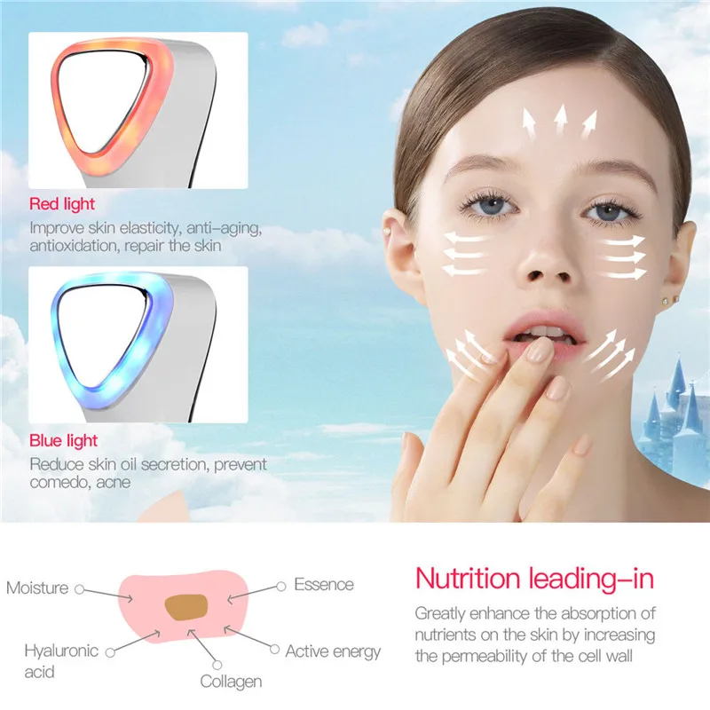 Cuidados com a Pele Dispositivo da Beleza Ckeyin Quente Frio Martelo Rosto Massageador Vibração Ultra-sônica Led Luz Fóton Limpeza Profunda Facial Purificador & 9 vibração ultra-sônica led luz fóton limpeza profunda