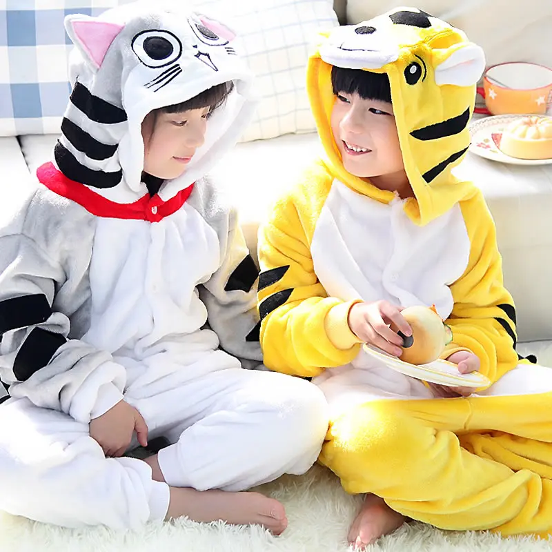 Girls Cute Cheese cat Tiger Pajamas warm Autumn Winter Homewear