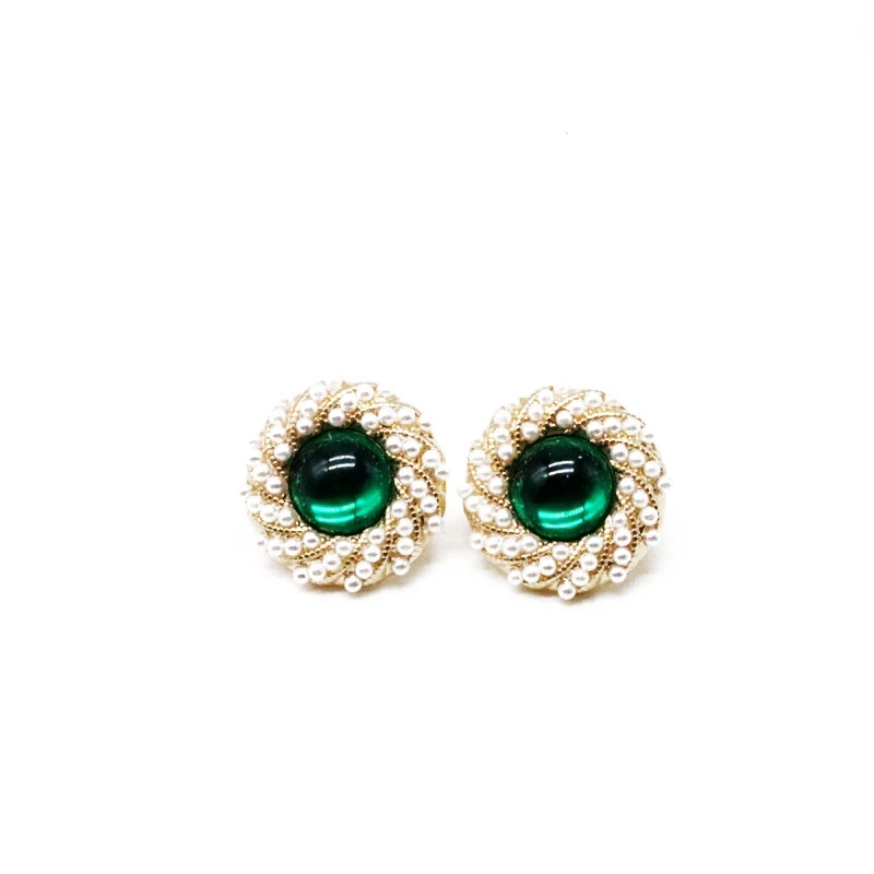 

Free Shipping New Sweet Green Pearls Stud Earring Round Gift For Female