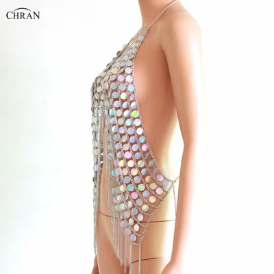 Tanques de Sereia Lantejoulas para Mulheres Chran Holográfico Camis Seascape Topos Cabresto Colares Férias Usar Festa Jóias Acessórios 2020 & 6 camis seascape topos cabresto colares férias usar