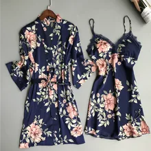 С принтом из вискозы, пижамный комплект с платьем, мини, свободная Ночная рубашка 2XL, летнее Женское ночное платье, кокетливое ночное белье с халатиком, 2 предмета, одежда для сна