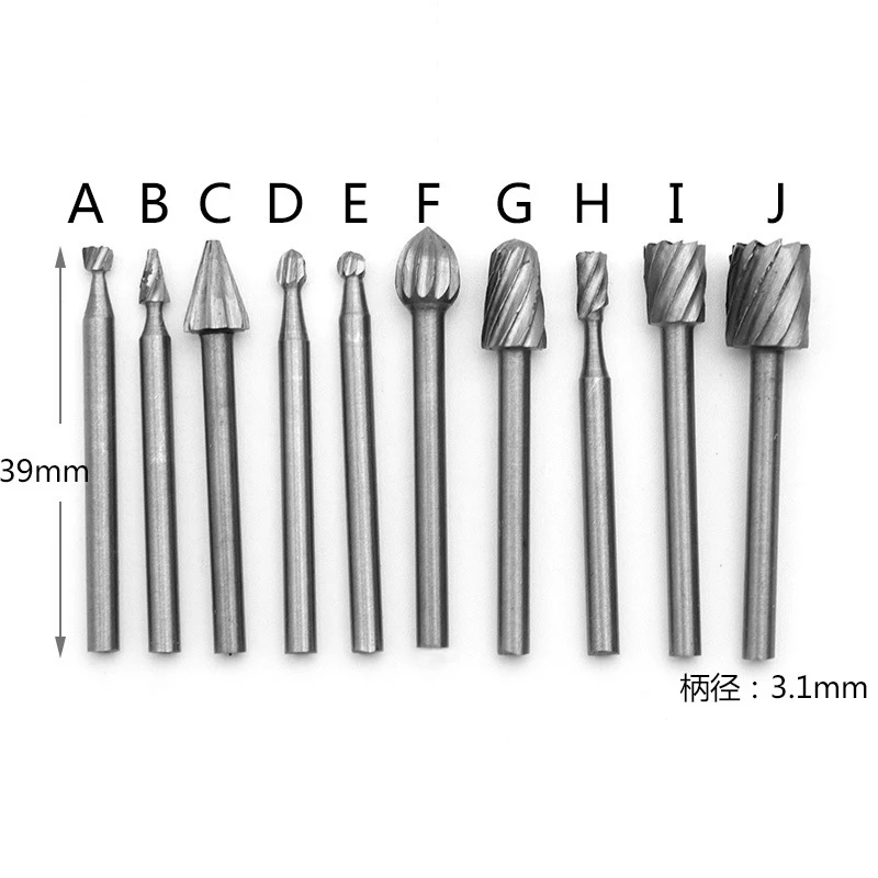10 шт./лот HSS Dremel роторный гравировальный инструмент для дерева, высокоскоростная стальная мини-дрель, режущие инструменты, биты