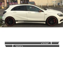 220 cm x 11.5 cm Negro Brillante Rayas Laterales Falda Decals Sticker para Mercedes Benz A Class W176 A180 A200 A250 A45 AMG