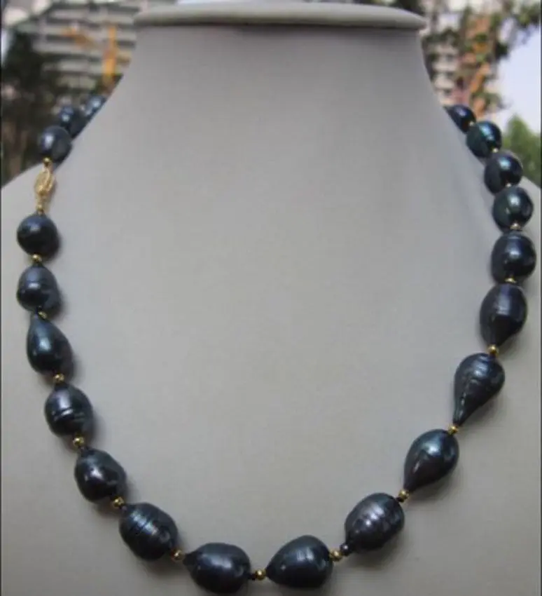 

2016 new 11-13MM TAHITIAN NATURAL SOUTH SEA BLACK PEARL NECKLACE 14K Gold Clasp