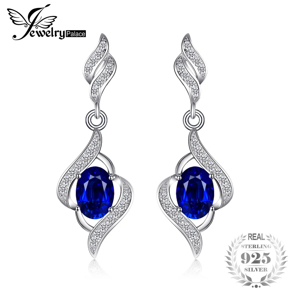 

JewelryPalace Christmas Gift For Women Fine 2.5 Blue Sapphire Drop Earrings Dangle Genuine Solid Pure 925 Sterling Silver