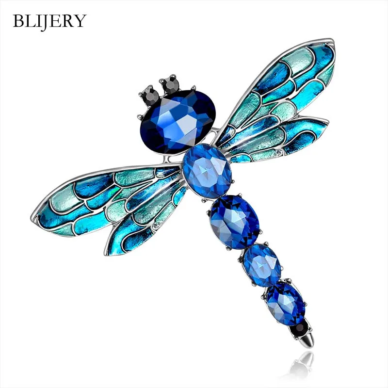 

BLIJERY Vintage Blue Green Black Enamel Crystal Dragonfly Brooches for Women Dress Scarf Brooch Pin 2018 Jewelry Accessories