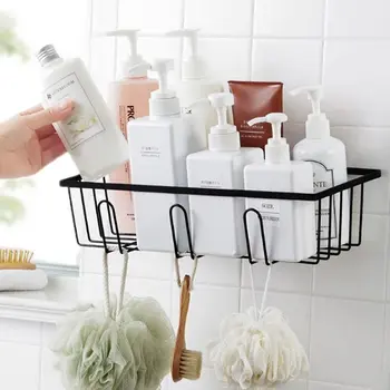 

Creative wrought iron free punching bathroom shelf bathroom wash hanging basket wall hanging drain storage rack WF3091440