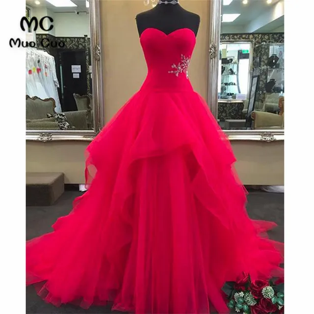 2018 Ball Gowns Prom dresses Long with Beaded Sweetheart Women's dress for graduation Tulle Formal Evening Prom Dress for Women