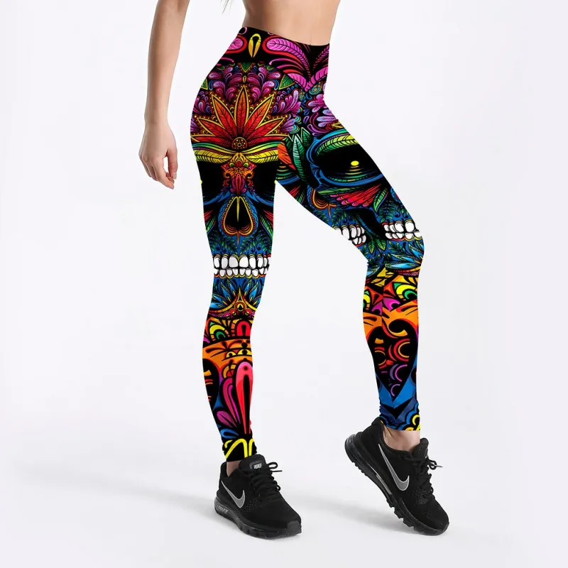 

New Hot Colorful Sexy Women Leggings Trousers Yoga Fitness Elastic Tights Girls Breathable 3D Skeleton Lady Gym Pants S-4XL