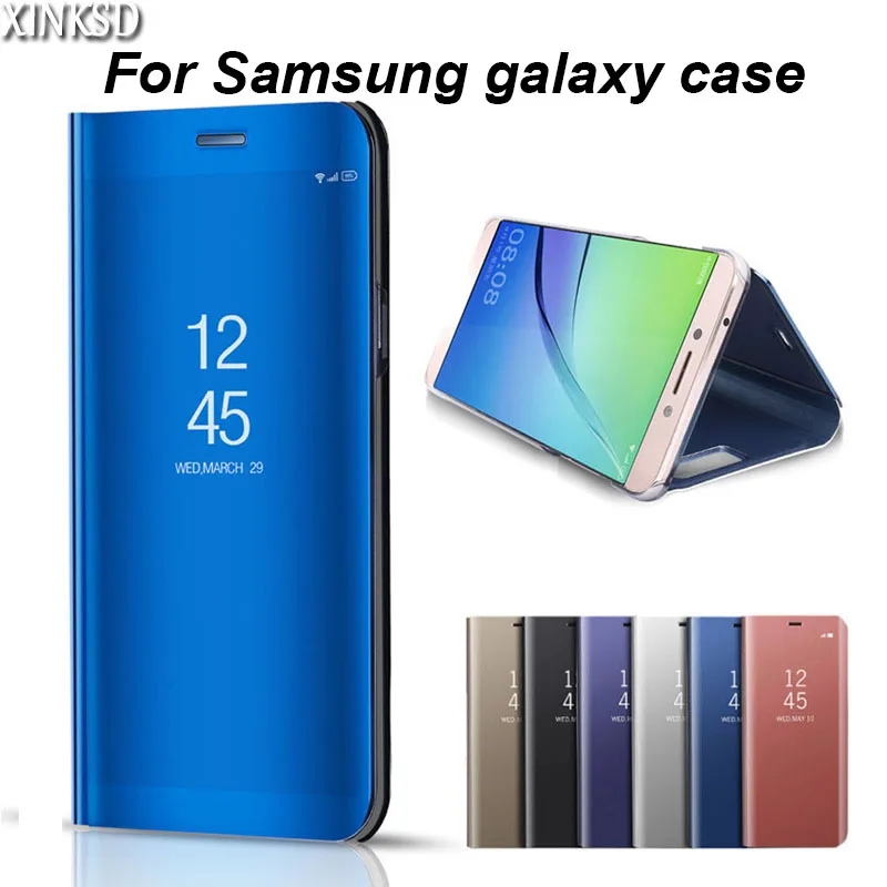 Прозрачный зеркальный чехол для Samsung Galaxy A3 A5 A7 2017 J3 J5 J7 S8 S9 J6 A6 A8 Plus 2018 S7 Edge кожаный