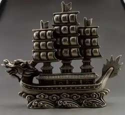 Изделия из металла Коллекционная оформлен Старый Тибет серебряные резной дракон Лодка Детская безопасность поездки статуя Быстрая