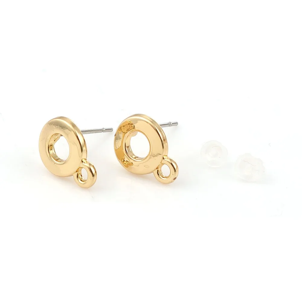 

DoreenBeads Zinc Based Alloy Ear Post Stud Earrings Findings Round Irregular Gold W/ Loop Jewelry DIY Charms 12mm x 9mm, 10 PCs